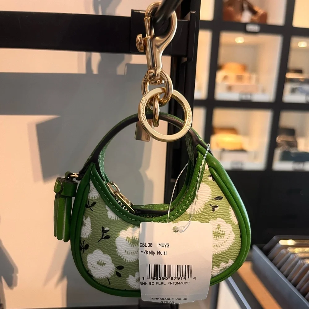 NWT-Coach-Mini Carmen Bag Charm-Kelly Green-Floral Print - Picture 6 of 6